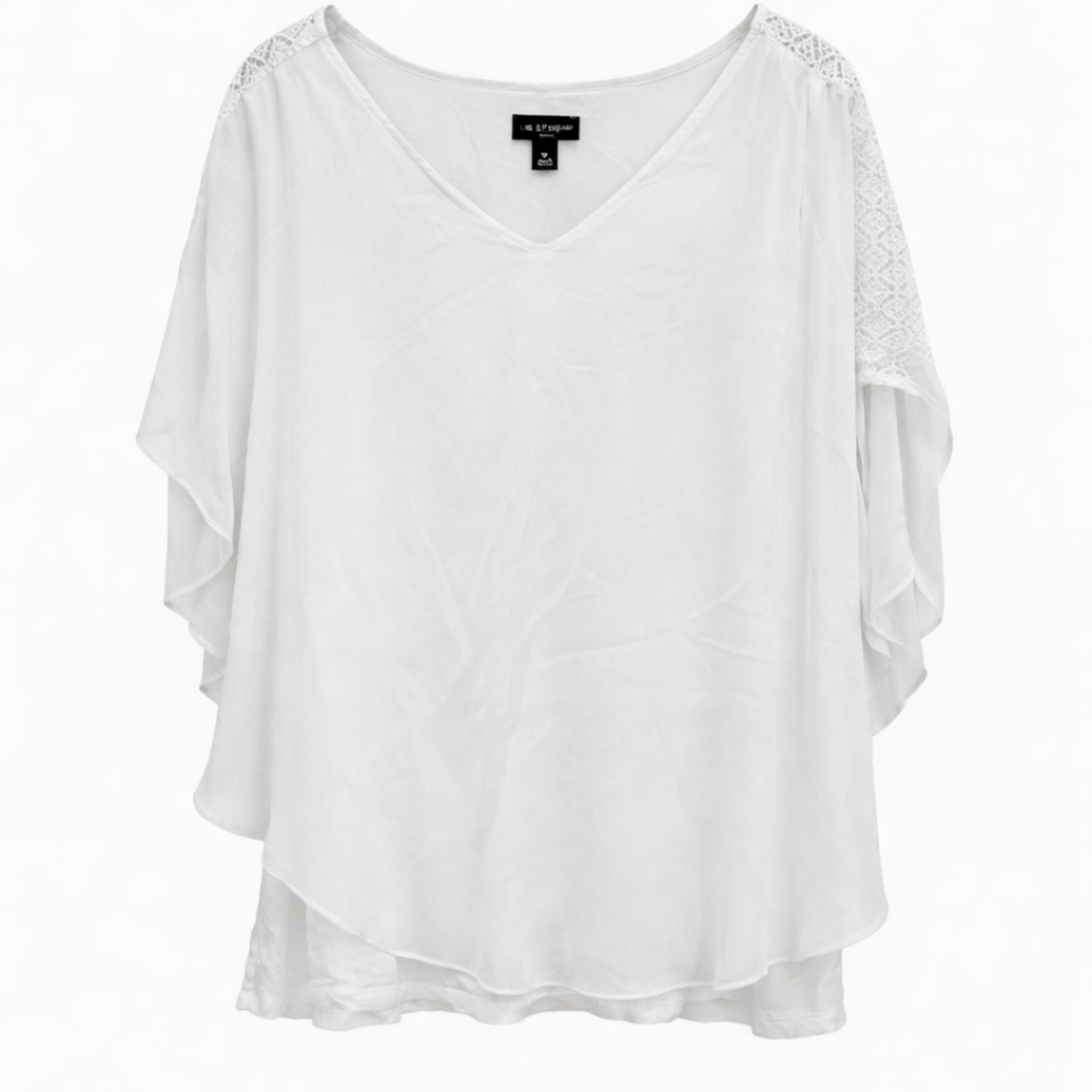 I.N. Studio White 2 Layer Sheer Flutter Sleeve Plus Sz 2X